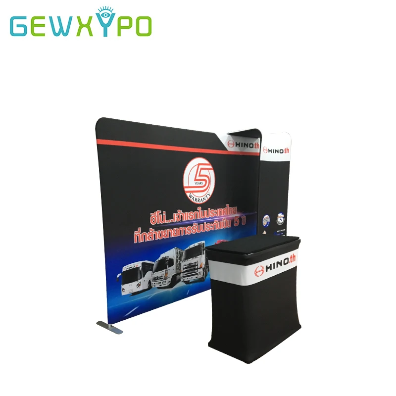 Exhibition Booth Portable Aluminum Tube Tension Fabric Banner Advertising Backdrop Display With TV Stand And Hard Case Podium