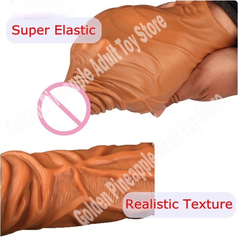 Safe and soft Liquid Silicone Reusable Penis Sleeve Dick Extender Condom Realistic Male Cock Dildo Enlargement Condoms For Man