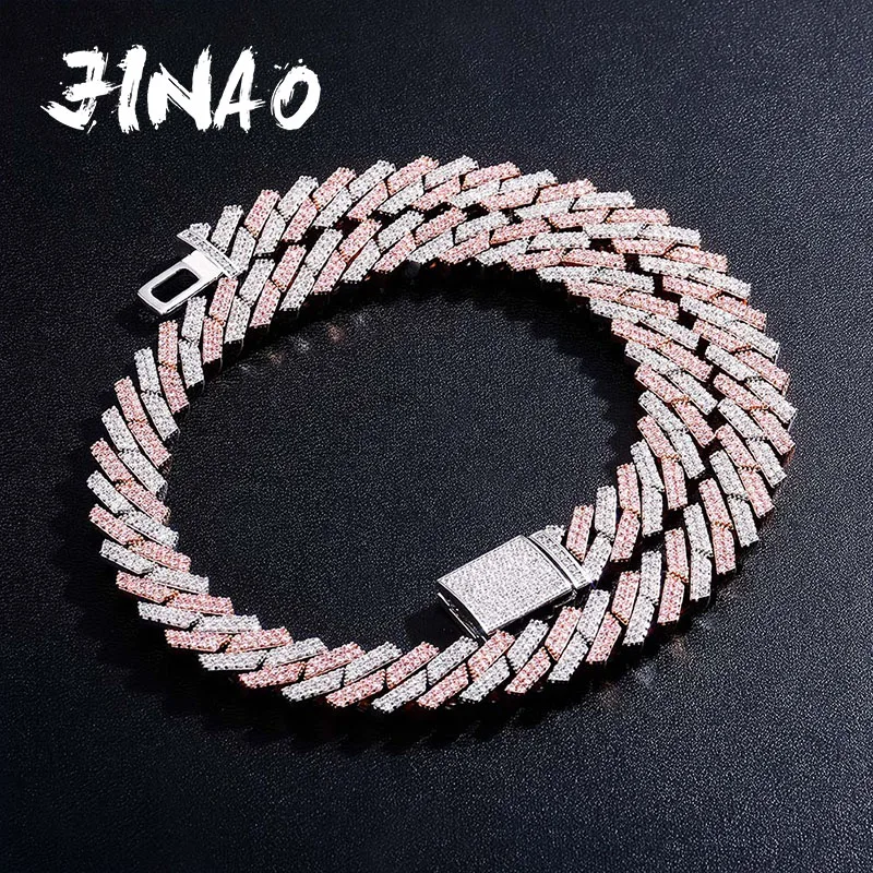 JINAO New 14mm Iced Out Micro Pave Cubic Zirconia Cuban Chain Necklace With Box Clasp Hip Hop Fashion Jewelry Gift Men Women