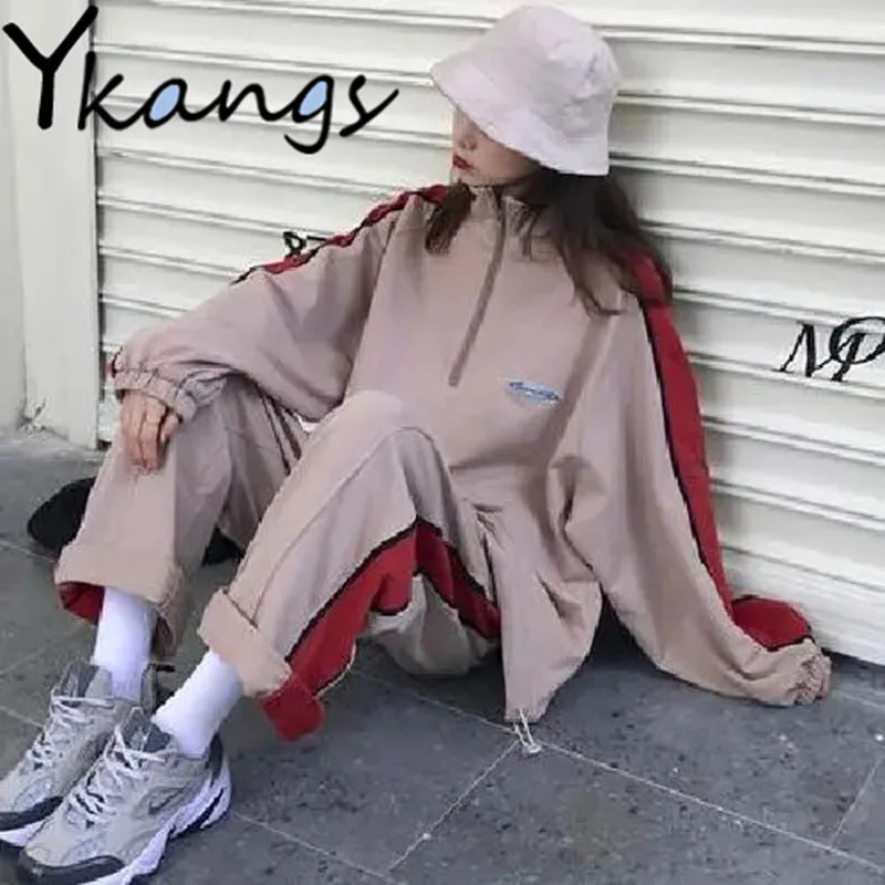 

Autumn/winter Zipper Pullover Women's Sports Top Korean Fashion Loose Wide Leg Pants New Casual All-match Ladies Two-piece Suit