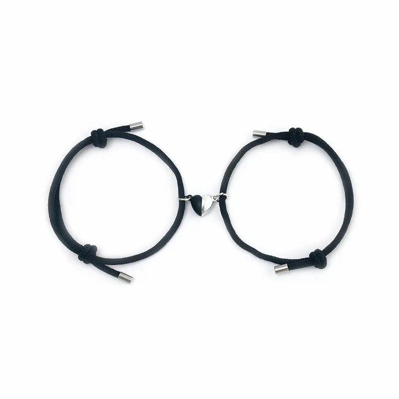 Romantic 2pcs/Pair Magnet Couple Bracelet Adjustable Matching Braclet Rope Black White Heart Magentic Braslet Gift For Lover