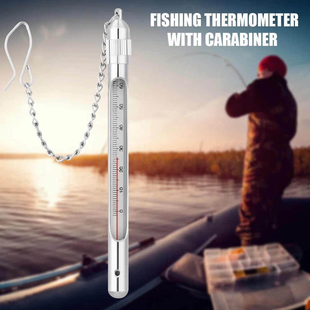 Stainless Steel Fly Fishing Sensitive Thermometer With Carabiner Precise Stream Water Temperature Durable Portable Accessories