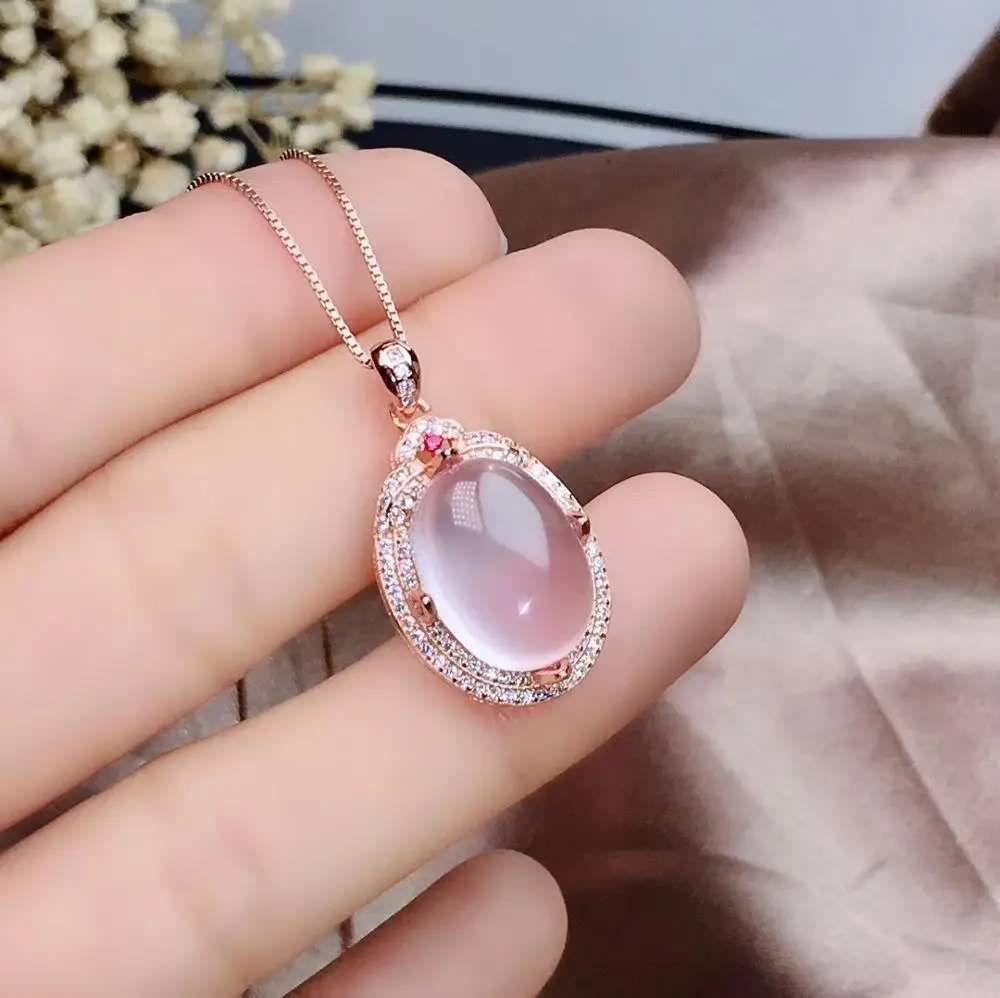 KJJEAXCMY Boutique Jewelry 925 Sterling Silver Inlaid Natural Pink Crystal Ross Quartz Suit Support Detection Fine