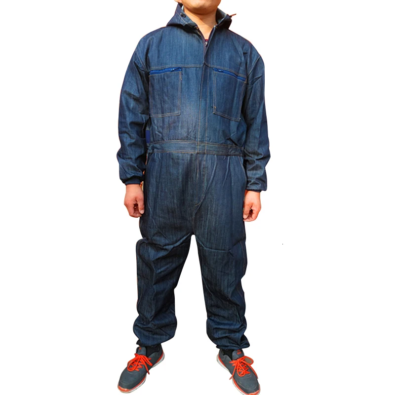 Men Cotton Blend Zip-Front Work Protective Coveralls Denim Overalls For Repairman Machine Auto Repair Electric Welding P004