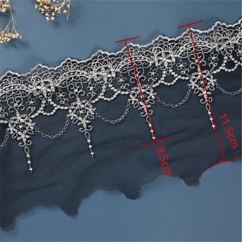 11.5CM Width 5Yards Lolita Embroidered Mesh Lace Garment Lace Trims Chantilly Lace Fabric DIY Sewing accessories