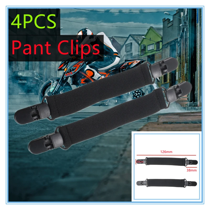 

4Pcs Elastic Motorcycle Pant Clips - Adjustable Boot Straps for Bicycle/Car Riding, Biker Leg Stirrup Clips (Black)