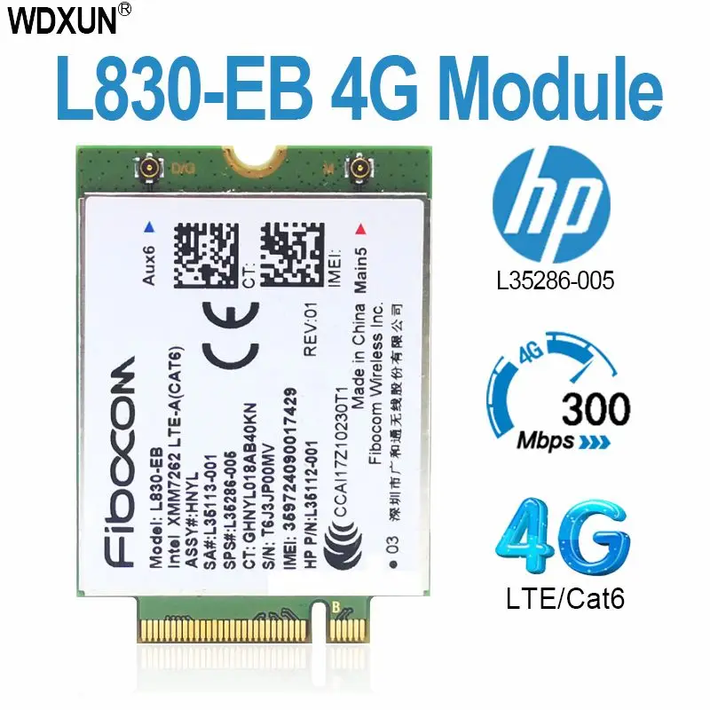 

Fibocom L830-EB 4G LTE L830 Card For HP L35286-005 Intel XMM 7262 LTE Module Cat6 300Mbps for 640 650 G5 840 846 850 G6 X360 830