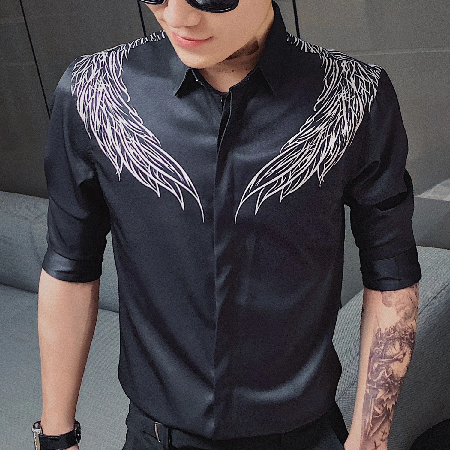 Wing 2020 Men Pattern Shirt Formal Business Short Sleeve Casual Slim Fit Dress Shirts High Quality Camisa Masculina Blouse Homme