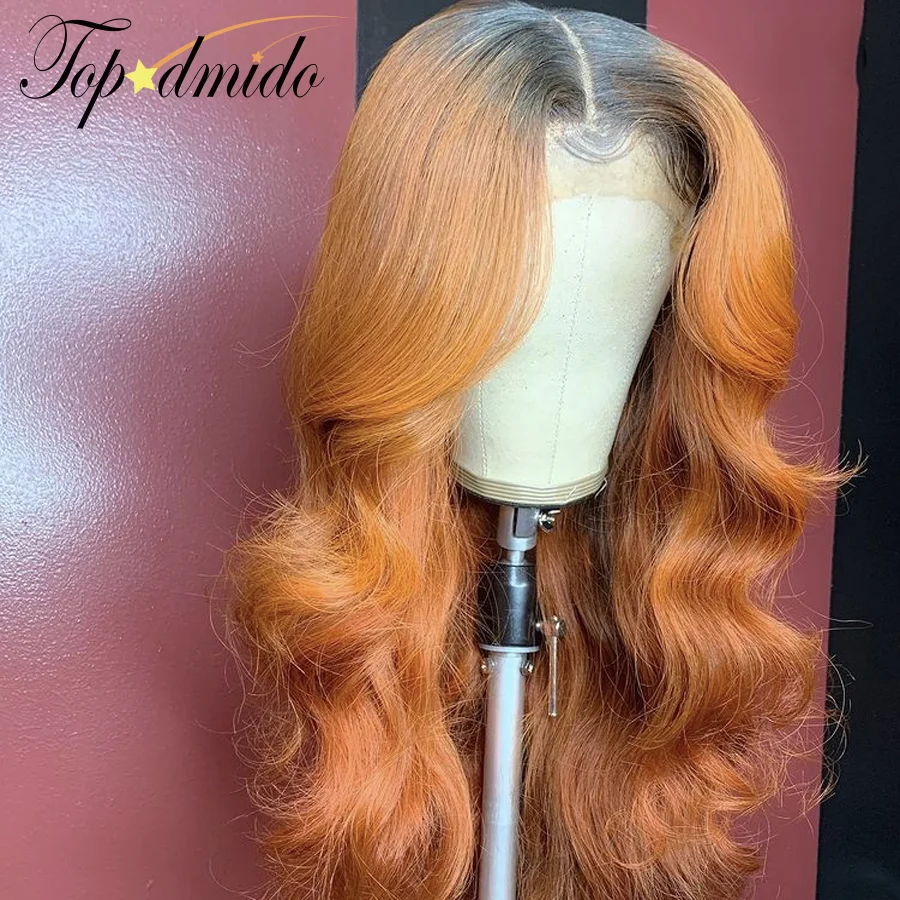 Topodmido Ombre Ginger Orange Color Lace Front Wigs with Baby Hair Brazilian Body Wave Human Hair Wigs 13x4 Lace Remy Hair Wigs