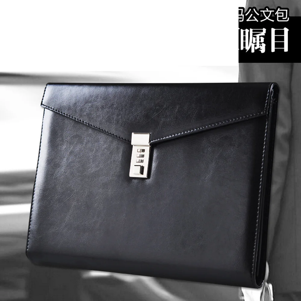 A4 Document File Folder with Lock Padfolio Fichario Password Briefcase Organzier Executive Cabinet PU Leather Office Manager Bag