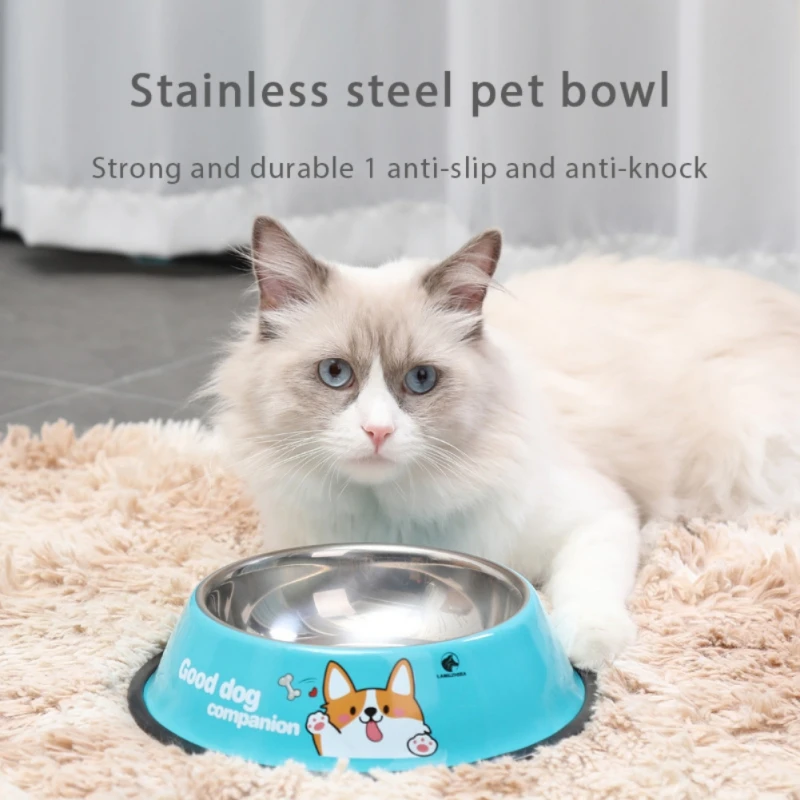 Cat Dog Feeder Stainless Steel Pet Puppy Kitten Bowl Anti-Slip Anti-Overturning Feeder Water Bowl