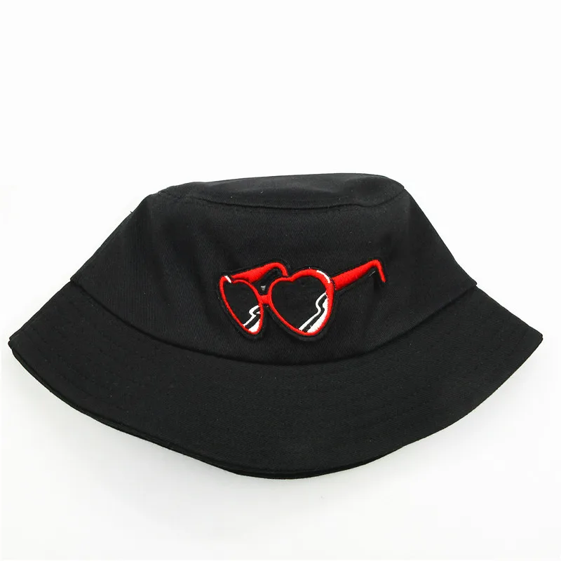 2021 Punk Wind Glasses Embroidery Cotton Bucket Hat Fisherman Hat Outdoor Travel Hat Sun Cap Hats for Men and Women 205