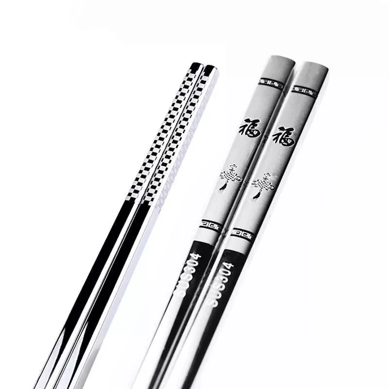 Eco-friendly Chinese Chopsticks Stainless Steel Tableware Portable Reusable Food Sushi Stick Kitchen Gadget 1Pair Length 23cm