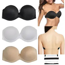 New women's bra strapless Plus Size Push Up padded transparent straps halter bra sexy Bras 32-44 size A B C D E F Cup