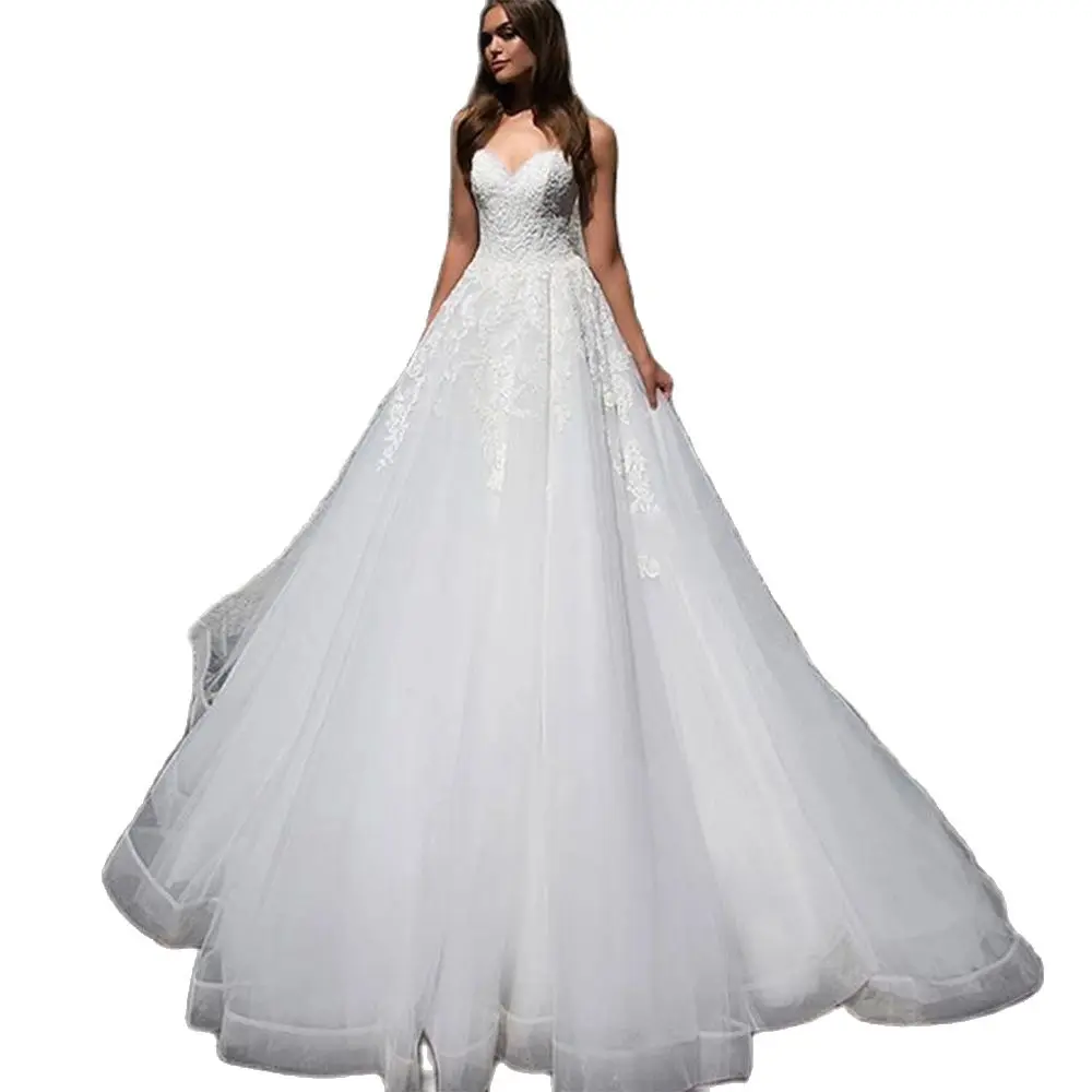 

Princess Sweetheart Ball Gown Wedding Dresses 2020 Lace Applique Chapel Train Plus Size Formal Bridal Gowns Applique