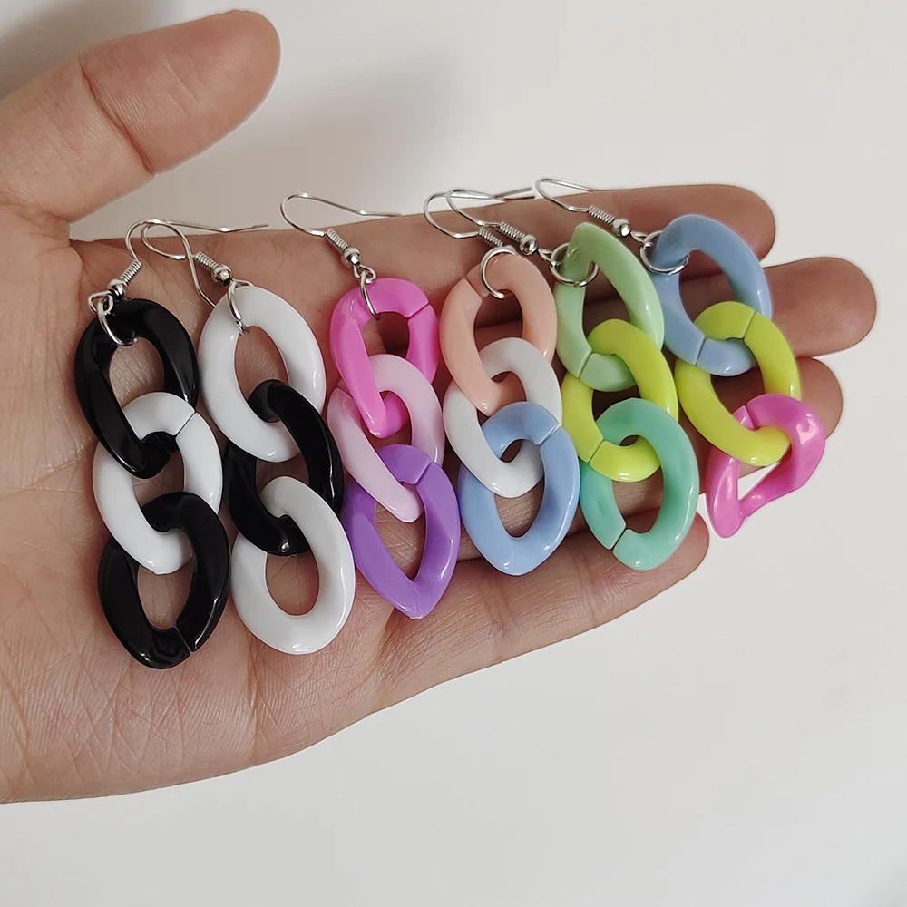 ZX Colorful Geometric Resin Large Dangle Earrings for Women Fashion Acrylic Link Chain Hanging Earrings Wholesale Jewelry Gifts