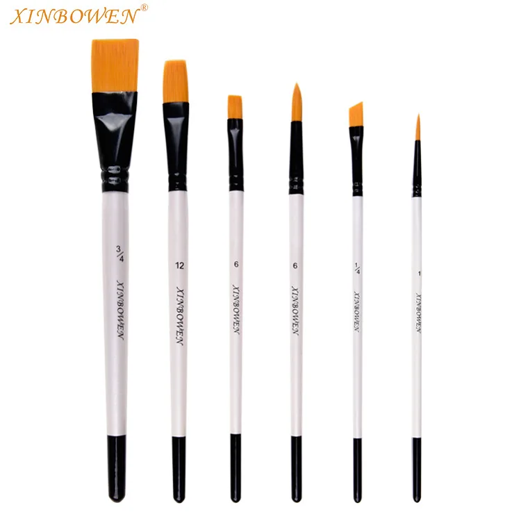 6Pcs/Set Watercolor Wooden Handle Paint Brushes Different Shape Plain Pointed Tip Nylon Hair Painting Brush Set Art Supplies