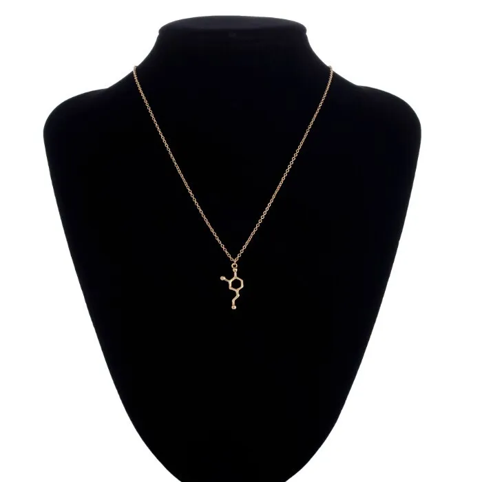 Jisensp Caffeine Molecule Geometric Necklaces Pendants DNA Serotonin Dopamine Necklace Chain Chokers Chemistry Female Collars