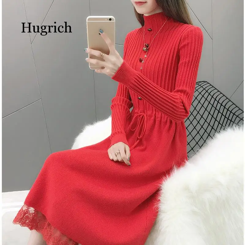 New Fashion 2020 Autumn Winter Women Long Sweater Dress Pullovers Warm Knitted Sweaters Pullover Dresses Lady