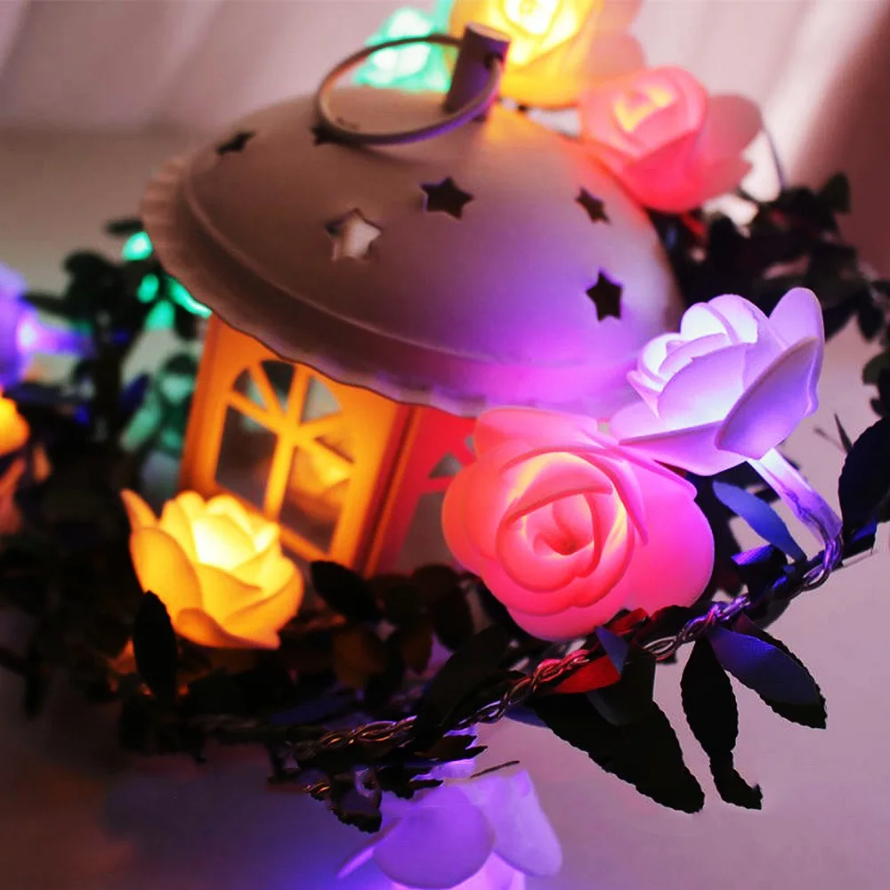 Artificial Rose Vine LED String Light 20/40Leds Garland Christmas Wedding Party Romatic Fairy Lamps Lighting USB Battery Solar