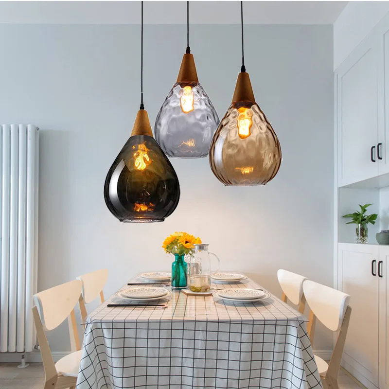 

Nordic Led Pendant Light Clolorful Water pattern Glass Modern Retro Single Head Bar Restaurant Bedside Chandelier Lamp
