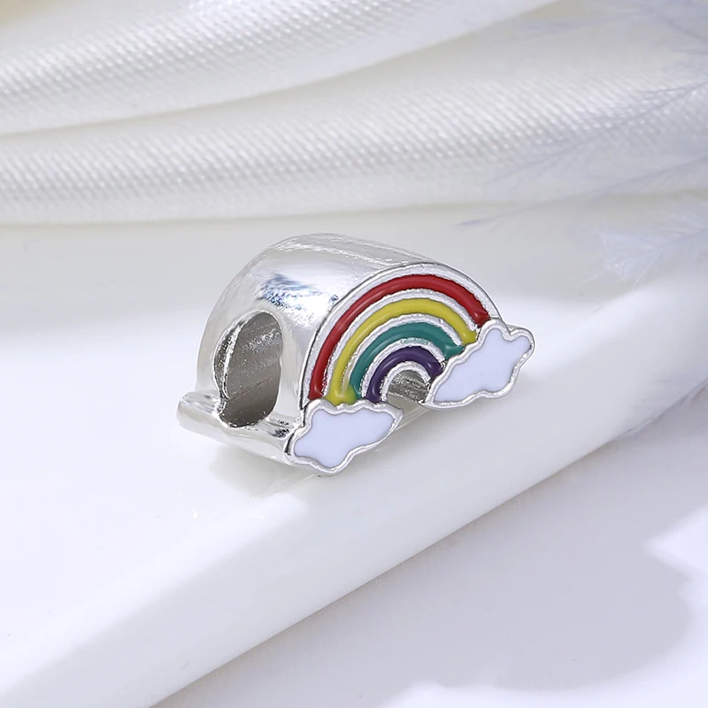 New Original Alloy Bead Holiday Travel Christmas Rainbow Charm Fit Pandora Bracelet Bangle Necklace DIY Women Jewelry