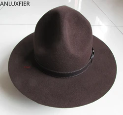 Męski wełniany kapelusz Fedoras męski indywidualny kapelusz z trzema otworami wełniany czapka australijski Fedora moda Unisex Panama jazzowy kapelusz B-8124