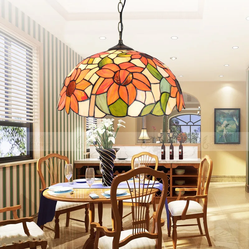 Nordic Tiffany chandelier Kitchen Dining room hallway handmade glass chandelier e27 indoor home decor peacock country lamp