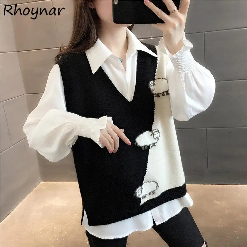 

Sweater Vest Womens Spring New Tender Design Vintage Patchwork All-match Simple Sweet Daily Leisure Ulzzang Knitted Fit Female