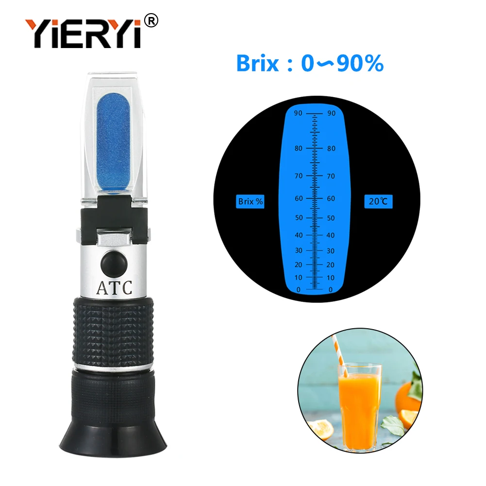 

Yieryi HandHeld Refractometer Brix 0-90% Sugar Concentration Meter ATC for Fruit Juice Food Drink Honey with Carton Box