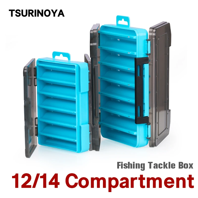 TSURINOYA Double Layer Fishing Lure Box 12 14 Compartment Double Sided Hard Bait Boxes Fishing Tackle Storage Case