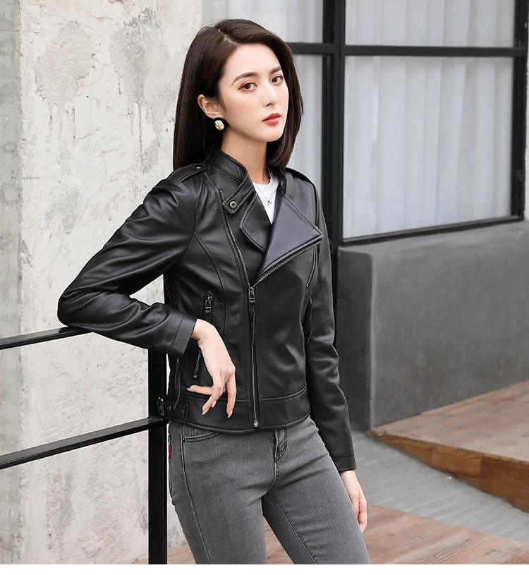 Shipping,2020 spring Free fashion women genuine leather jacket.New slim short sheepskin coat.motor style.quality sales