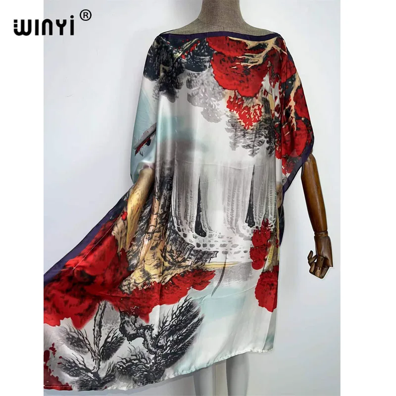 WINYI Printed Dresses For Women 2022 Fashion Batwing Maxi Long Femme summer Party Elegant Dress kaftan