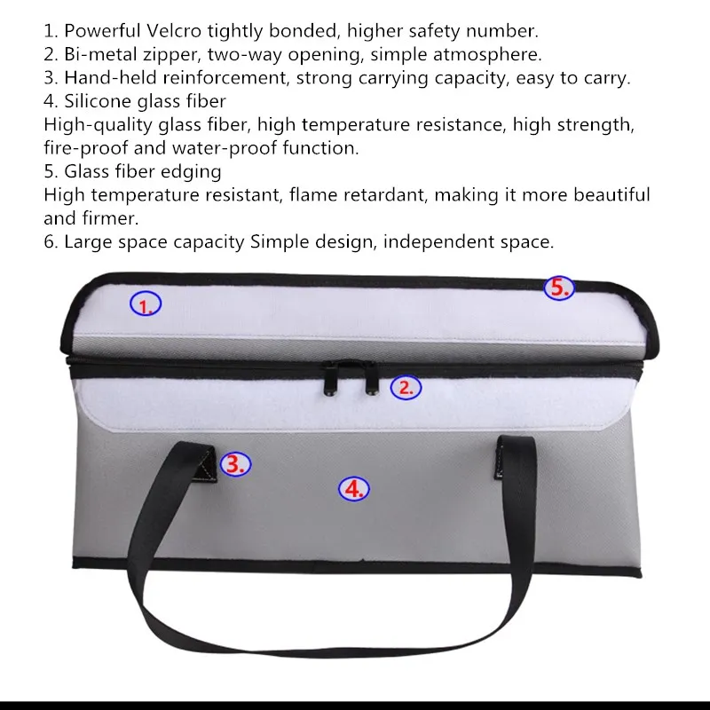 Battery Safe Bag Portable Fireproof ExplosionProof Lipo Safety Storage Bag 465x95x175mm for eBike Battery Lithium Hailong