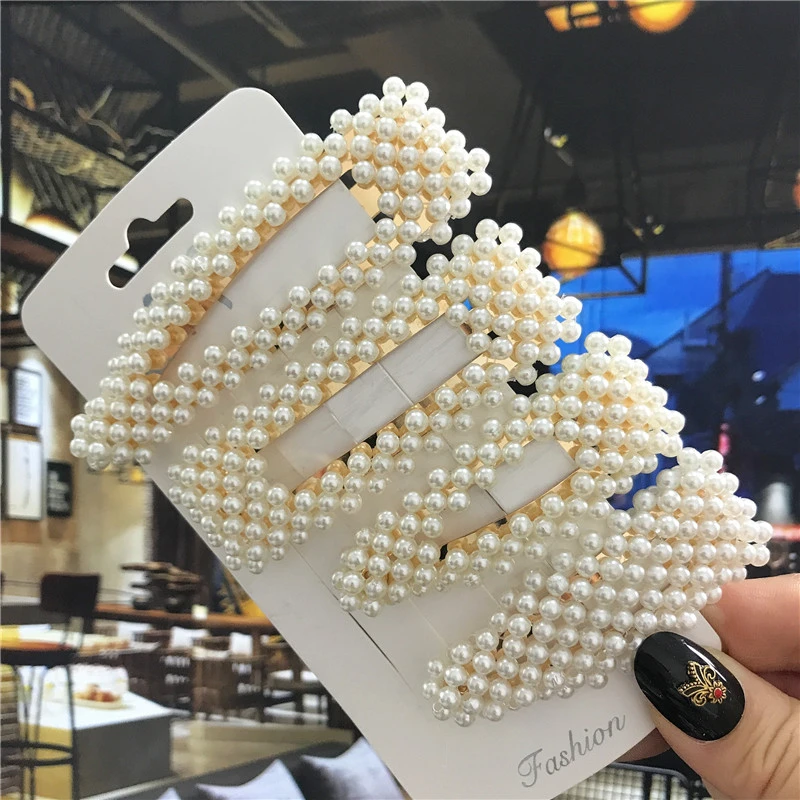 موضة تقليد اللؤلؤ Kawaii مقاطع الشعر اكسسوارات للنساء الشعر هندسية زهرة المشابك أغطية الرأس الحلو دبابيس الشعر الفتيات