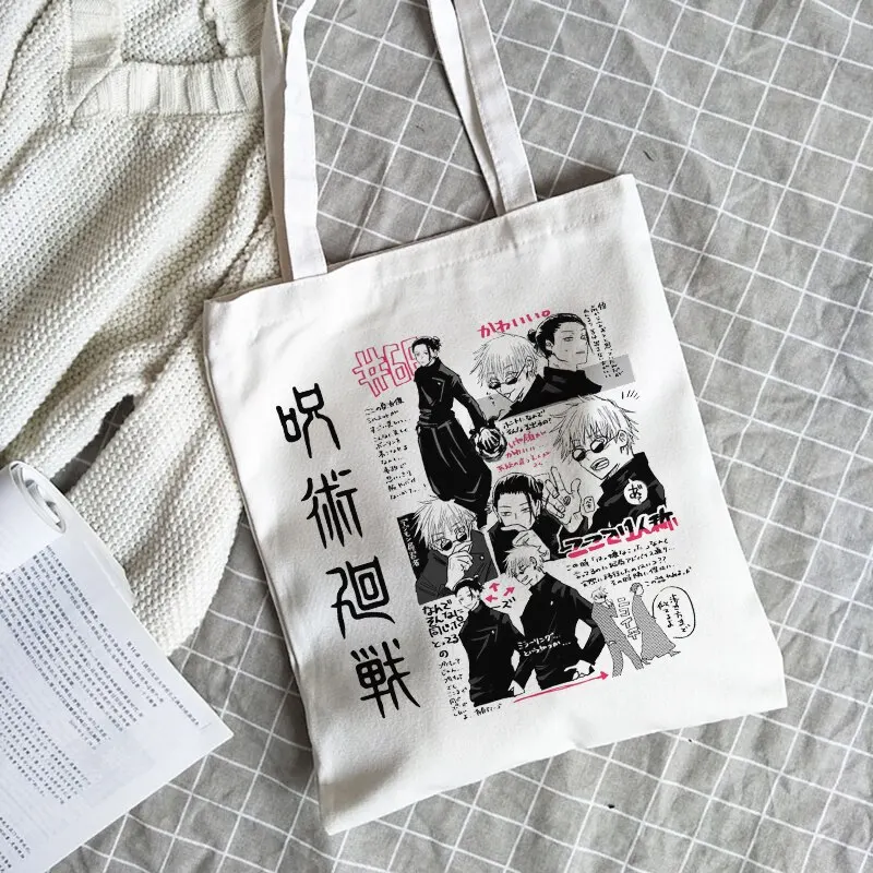 Jujutsu Kaisen canvas bag Japanese Anime women shoulder bag Women Tote Harajuku large capacity Vintage goth cartoon shopper bags