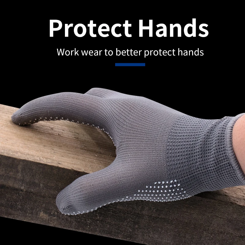 12 Pairs Work Gloves Non-slip Breathable Nylon Safety Protective With Dot Palm Coating Men Women Hand Protector Working Gloves