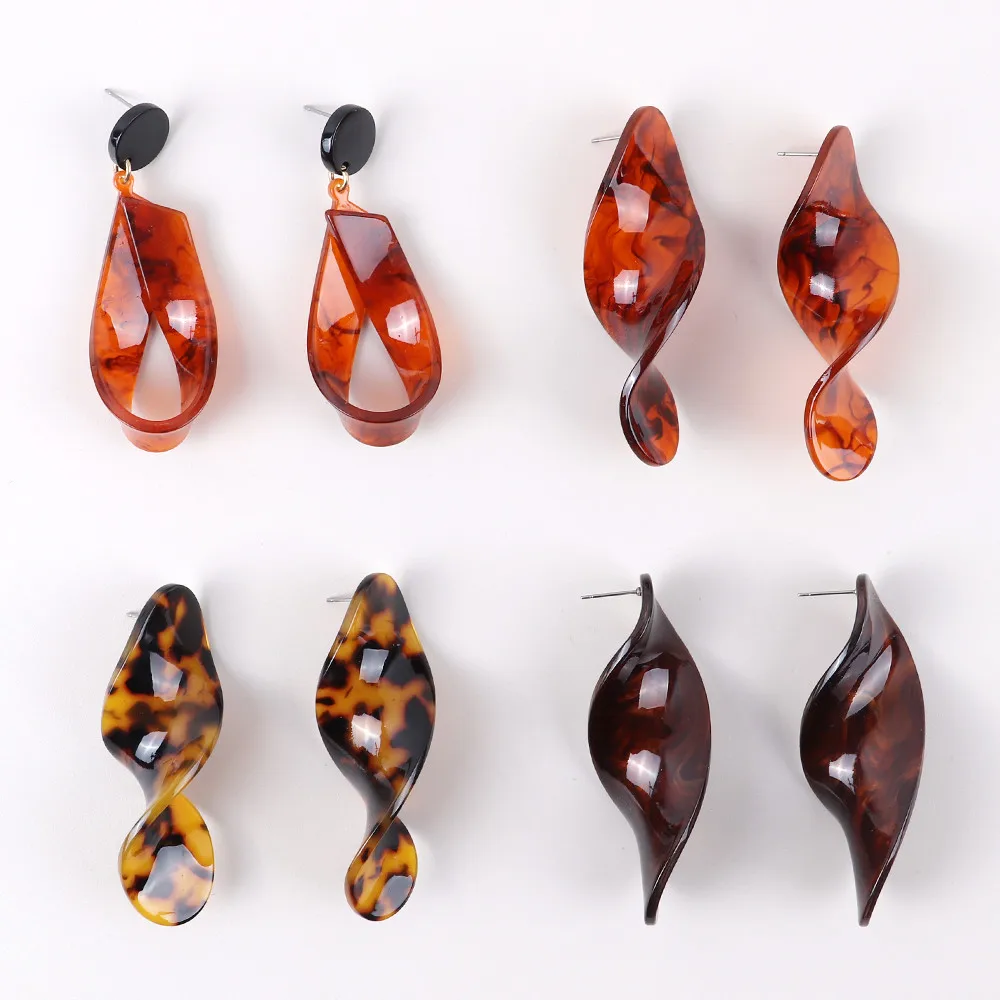 FishSheep Vintage Geometric Acrylic Long Drop Earrings Tortoiseshell Irregular Leopard Color Dangle Earring Women Party Jewelry