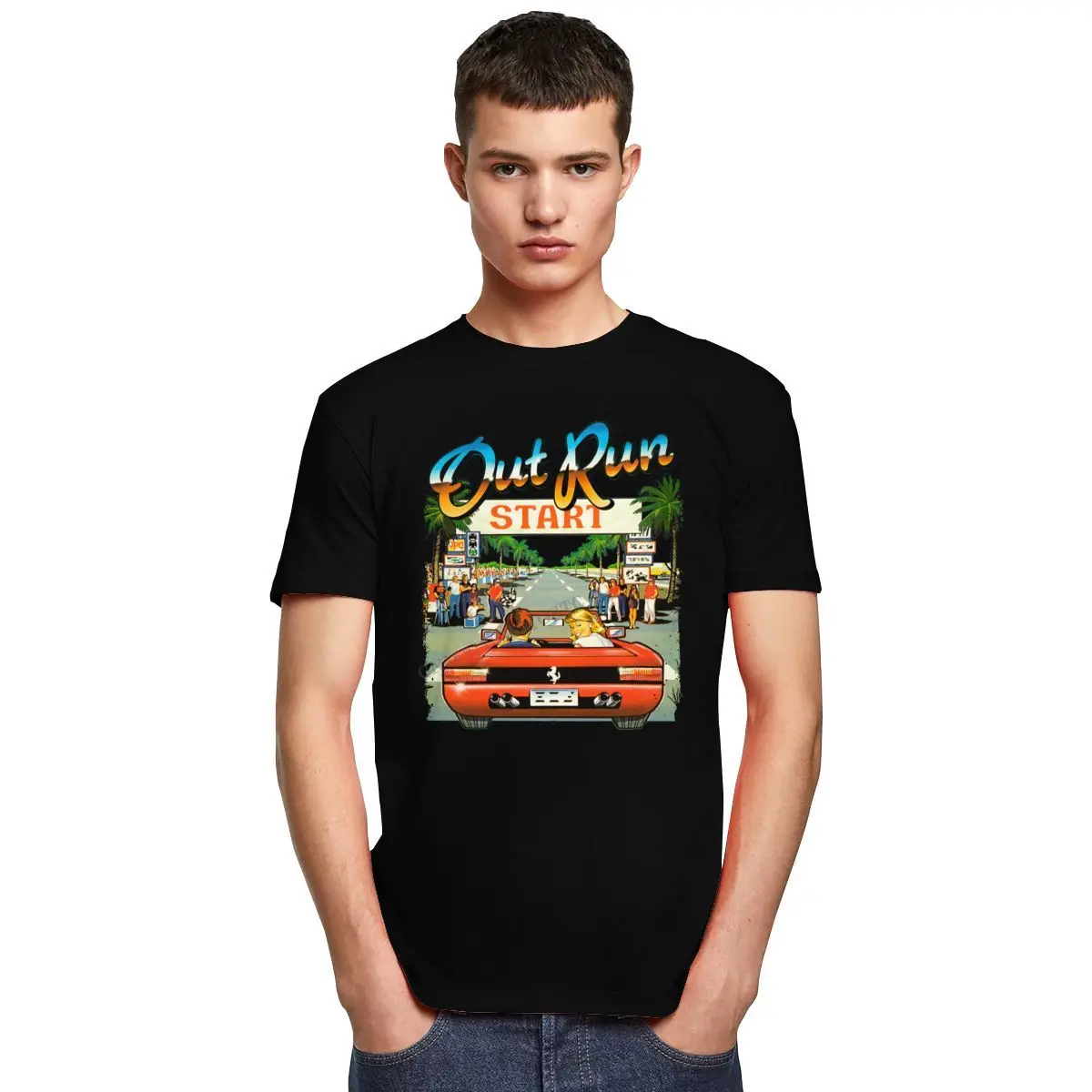 Japanese Arcade Racing Video Game Out Run Top T Shirt Men Camisas Hombre Vintage Console Gaming T-Shirt Outrun Tshirts