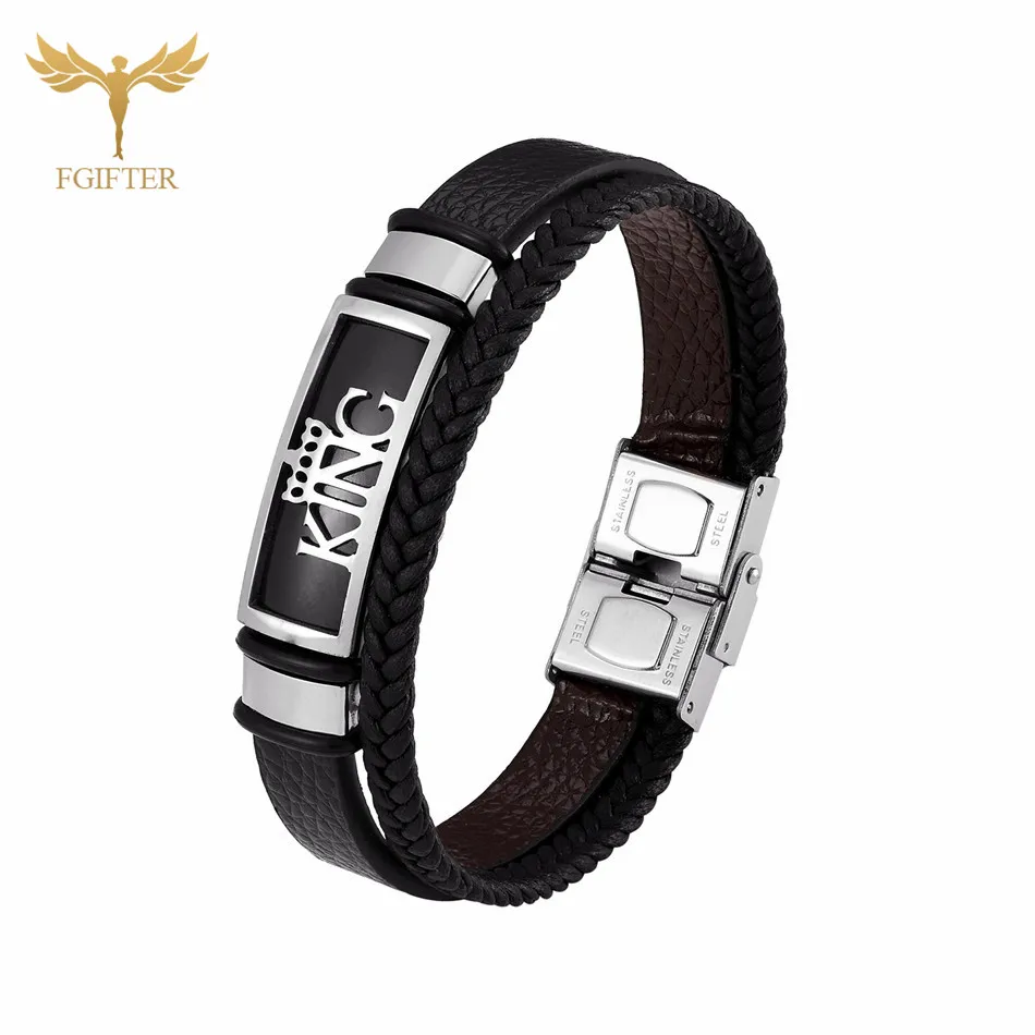 Fashion King Crown Men Bracelet Stainless steel Jewelry Accessory Leather Bracelets & Bangles for Men Women Sport Jewelry image 4