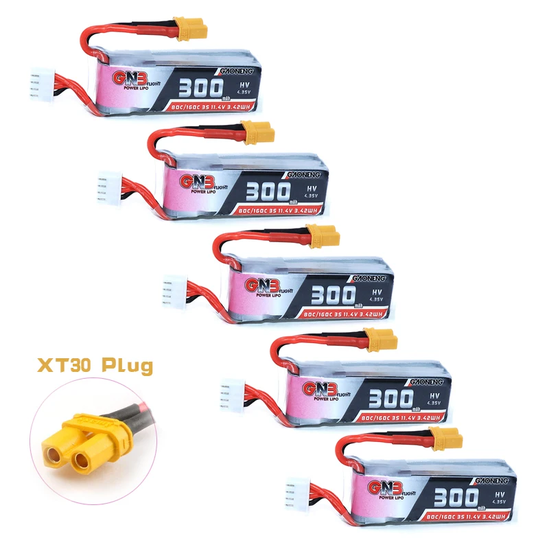 Gaoneng-batería Lipo XT30 para Dron, pila de 11,4 V, 300mAh, 3S, 80C, enchufe para URUAV UR85/UR85HD Mobula7 HD sailfly-x RC, 2/5 piezas