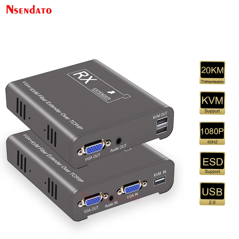 

20Km VGA KVM Extender Over Optic fiber VGA Wireless Video Transmitter Receiver USB 2.0 KVM Sharing keyboard mouse Switch For PS4