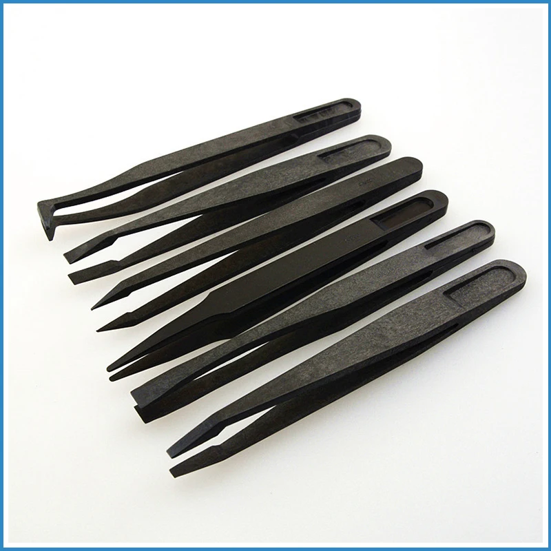 Anti-Static Carbon Fiber Tweezers Kit ESD Plastic Forceps PCB Electronic Hand Repair Tools Set Pointed Flat Elbow Head Tweezer