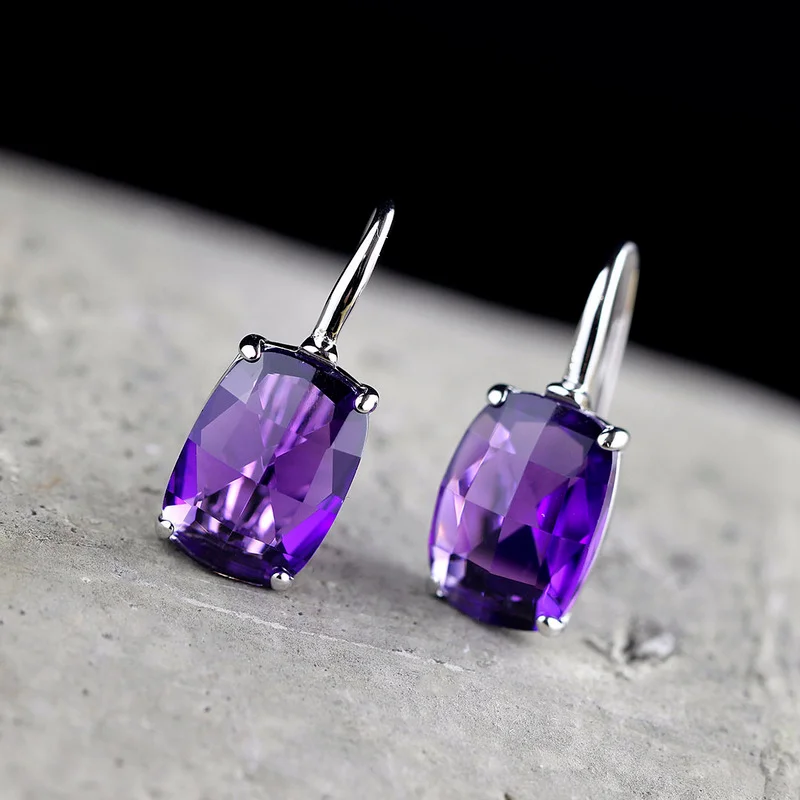 925 Sterling Silver Amethyst Earrigns Handmade Natural Amethyst Citrine Crystal Drop Earrings for Women Crystal Jewelry