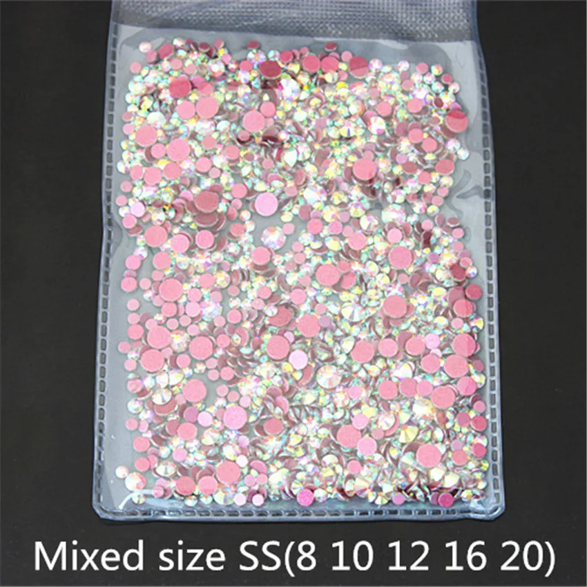 Cong Shao Mixed Size SS(8 10 12 16 20) AB Stone Glass Gem Clear AB 3D Nail Rhinestones,1440Pcs Flat Back Non Hotfix Crystal 8Y66