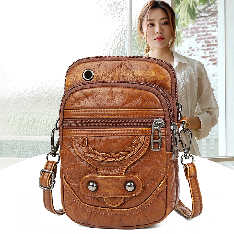 Multi-Functional Soft PU Leather Small Shoulder Bag For Women Vintage Crossbody Bag Cash Purse Cell phone Bag