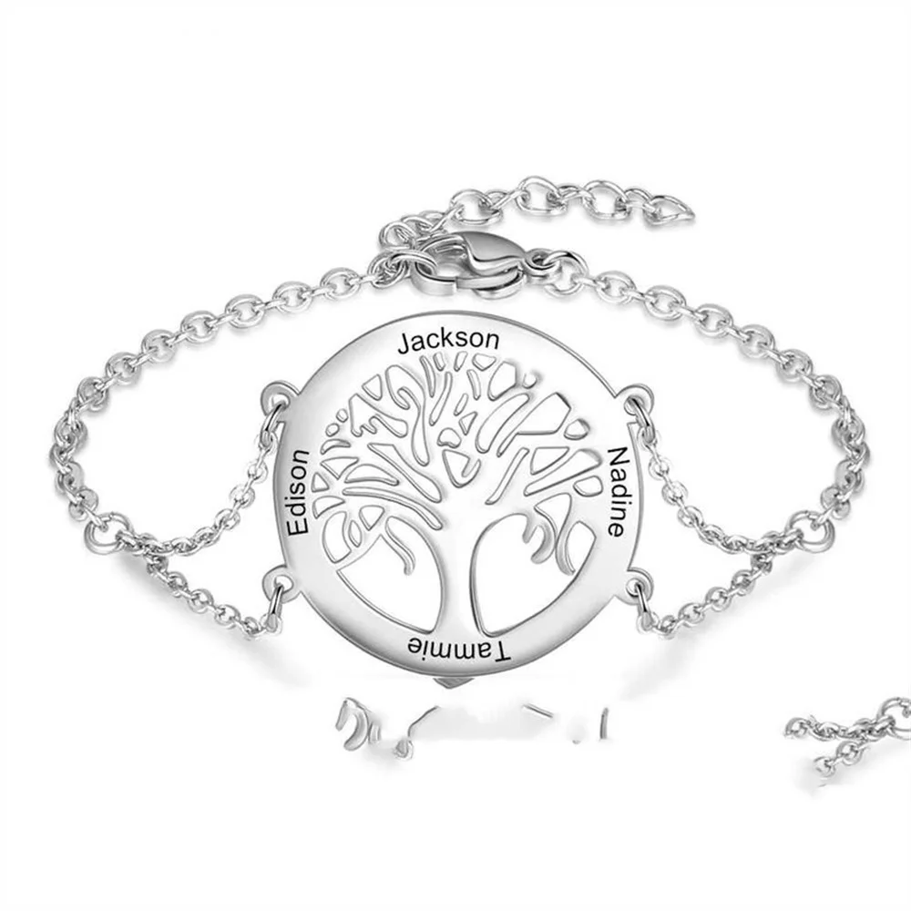 Pulsera personalizada de árbol de la vida, brazalete ajustable de acero inoxidable con personalidad, joyería para el día de la madre, Gi