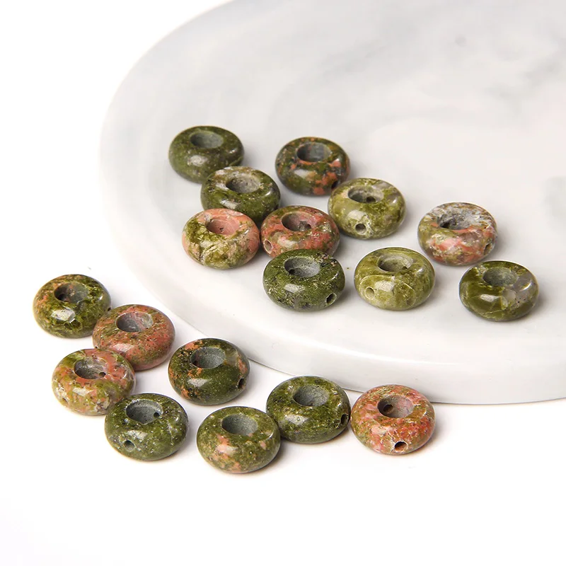 15 Kinds Natural Stone Rondelle Beads Pendant  11*11 mm Polished Big Hole Unkaite Green Aventurine Picture Jaspe For DIY Making