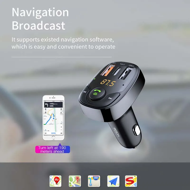 ROCK 36W Car Charger Bluetooth FM Transmitter Handsfree Receiver Audio Music MP3 Player SCP карты PD Car Charger зарядка