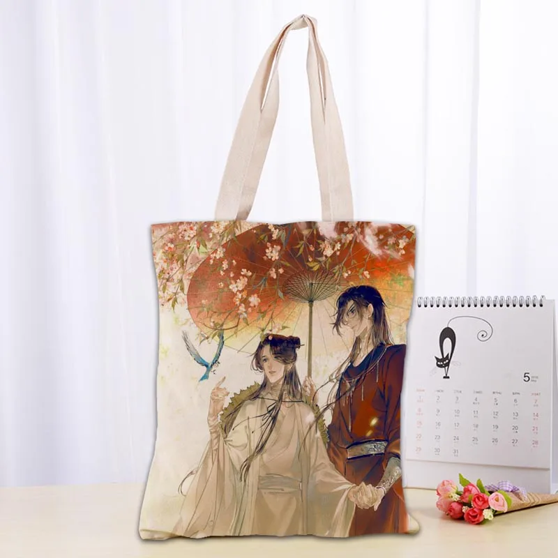 Personalizzato Tian Guan Ci Fu Anime Borse per la spesa 30x35 cm Tote Bag Borsa riutilizzabile Borsa a tracolla in tessuto da donna pieghevole 0913